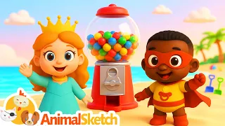 LEARN COLORS With The Beach Gumball Machine! 🎶🏖️ Sing Along Nursery Rhymes w/ @AnimalSketch
