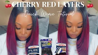 Cherry Red Layers Fall hair style Quick Weave Milky Way Hair