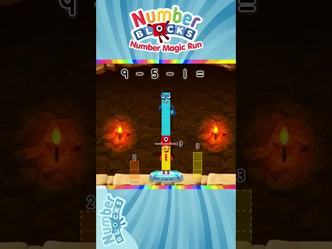 Numberblocks 3 Number Magic Run - Subtract 9 - 5 - 1 = 3 using Numberblocks | CBeebies Go Explore