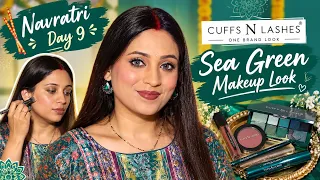 Navratri Day 9 Sea Green Makeup Look 💚 Cuffs N Lashes One Brand Makeup Challenge | Festive Glam