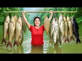 Hand-catching giant school of wild carp \u0026 catfish to sell at the market, cook fried fish for family