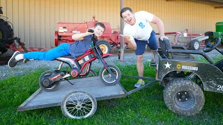 Hudson Hauls Kids Motorcycle with Army Truck Tractors for kids