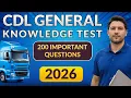 CDL Permit Test 2026 General Knowledge 200 Most Important Questions CDL Guide