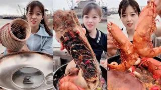 【大食い 】超激辛の生タコ 、中華料理はユニクですね！日本人なら出来ないな。。。！シーフドチャレンジ 、パート กุ้งลายเสือ กุ้งล็อบสเตอร์ ผัดต้มแบบชาวประมง