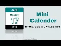 Mini Calendar Project using HTML CSS and JavaScript Creative JS Coder