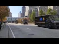 UPS delivery trucks with New York Marathon runners belongings New York NY 2019-11-03