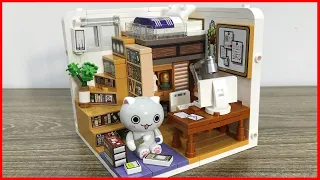 Lắp ráp phòng học tập của mèo con, có máy tính, kệ sách, giường ngủ... (Chim Xinh channel)