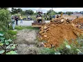 Lagu Driver Work by Be careful. Great Full Start Project.! Bulldozer Pushing Stone Soil with Dump Trucks