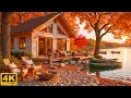 Lagu Relaxing November Morning By The Lake Cabin 🍂 Soft Piano Music \u0026 Fireplace Ambience for Relaxation