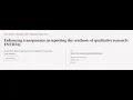 Enhancing transparency in reporting the synthesis of qualitative research ENTREQ RTCL TV