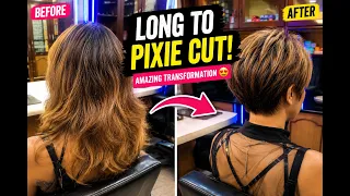 Long Hair to Pixie Haircut Scissor Over Comb Clean Nape Stunning Salon Makeover