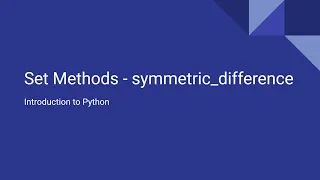Introduction to Python - Set Methods