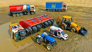 new dumper truck tata tipper muddy accident pulling out tractor ambulance jcb 3dx tractor cartoon