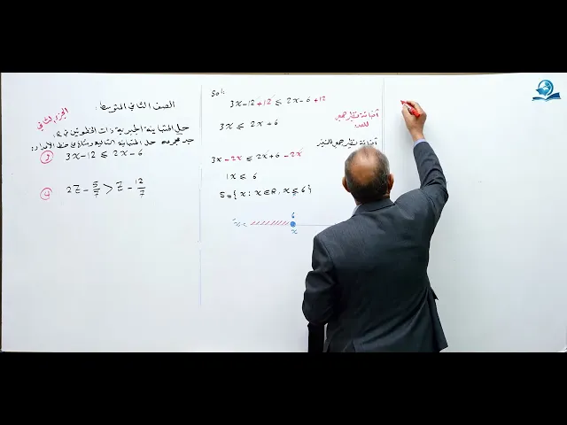 ⁣حل المتباينات الجبرية ذات الخطوتين في r ( الجزء الثاني ) - مادة الرياضيات للصف الثاني المتوسط