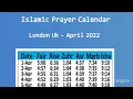 Islamic Prayer Timetable London UK - April 2022 Salah Times London Prayer Times London