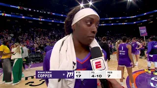 Kahleah Copper reacts to leading Mercury in blowout win over Seattle WNBA on ESPN