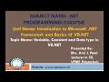 Variable Constant Datatype in VB NET NET Programming 3340704 Mrs Ami J Patel
