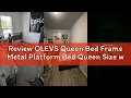 Review OLEVS Queen Bed Frame Metal Platform Bed Queen Size with 2-Tier Storage LED Light Headboard
