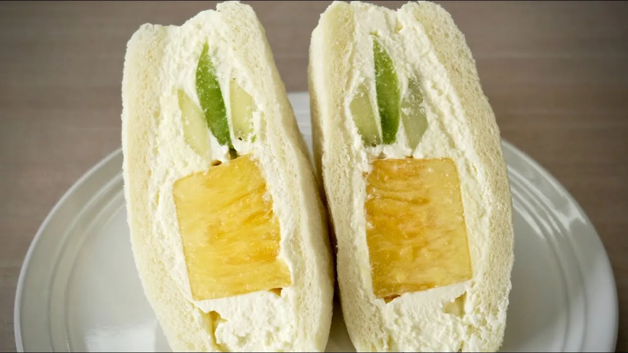 Japanese Fruit Sandwich ( Fruit Sando ) made by my daughter : Pineapple 