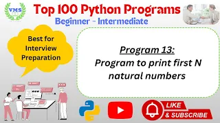 Python Program 013 Print First N Natural Numbers in Python Loop Example