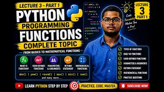 Python Programming Lecture 3 Functions Complete Topic for beginners Tutorial in English