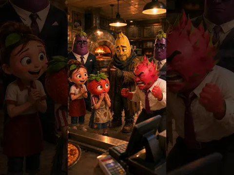 Poor Strawberry Girl Feeds A Homeless Man, But He Owns The Pizza Shop #Fruitstory #Fruitdrama