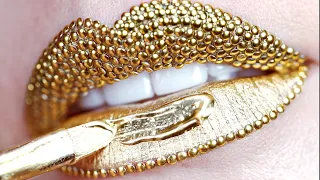 Makeup Tutorial Step by Step Using Gold Pigment & Studs | Lip Art Extended Edition