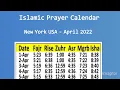 Islamic Prayer Timetable New York USA - April 2022 Salah Times New York Prayer Times New York