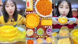 asmr mukbang chinese dessert chocolate kwai mochi eating yellow custard crepe cake review asmr fyp