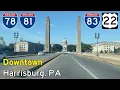 Driving into Downtown Harrisburg PA - The State Capital 4K Highway Drive