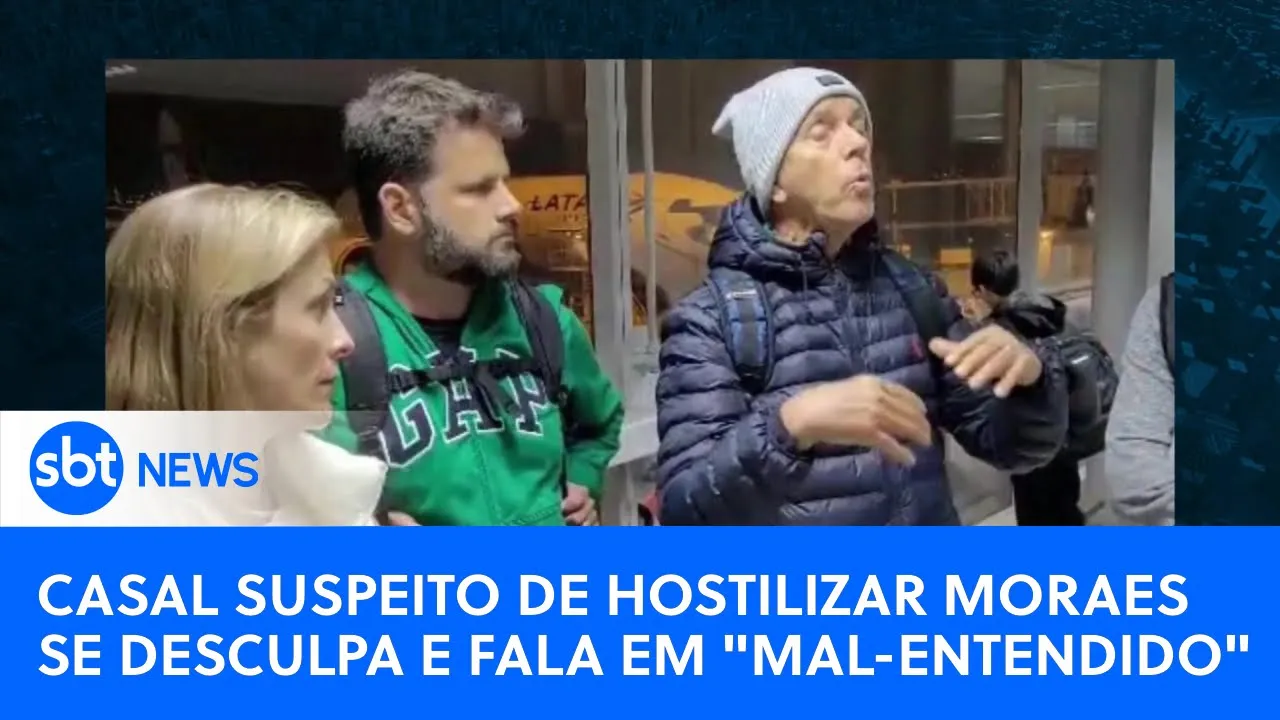 Casal suspeito de hostilizar Moraes se desculpa e fala em "mal-entendido" | #SBTNewsnaTV (17/07/23)