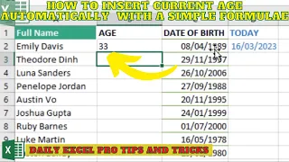 How to Insert Current Age Automatically in Excel using a Simple Formula -Quickly and accurately