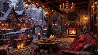 Cozy Winter Porch Ambience By The Canalside Soothing Jazz Music Crackling Fireplace For Relax 