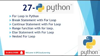 27 - For loop Break Continue Range function Nested Else Statement in Python in Hindi
