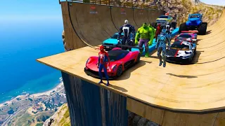 Spiderman, Hulk, Ironman, Venom Super CARS Mega Challenge Superheroes GTAV !Человек Паук Мега Гонка!