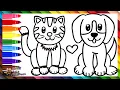 Drawing and Coloring a Cute Cat and a Dog Drawings for Kids