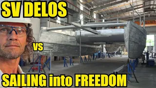 Ep. 44 Delos vs Sailing into Freedom…..AND WE WIN !!! – An aluminium catamaran building challenge