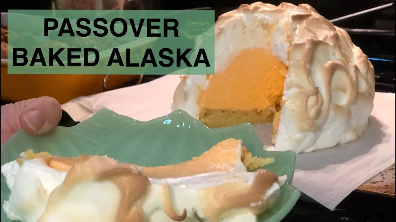 Baked Alaska Success! (Kosher for Passover - almond orange cake with orange sherbert and merengue)
