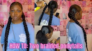 HOW TO Two braided ponytails hair tutorial w braiding hair added
