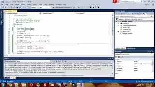 Program in C to use string functions using visual studio