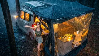 ☔️폭우가 쏟아지는 숲속 아늑한 270도 회전 어닝 텐트에서 보내는 하루