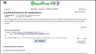 Java Practice It 5 18 startEndSame boolean method with string charAt debugging