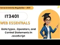 Data types Operators and Control Statements in JavaScript in Web Essentials Tamil IT3401