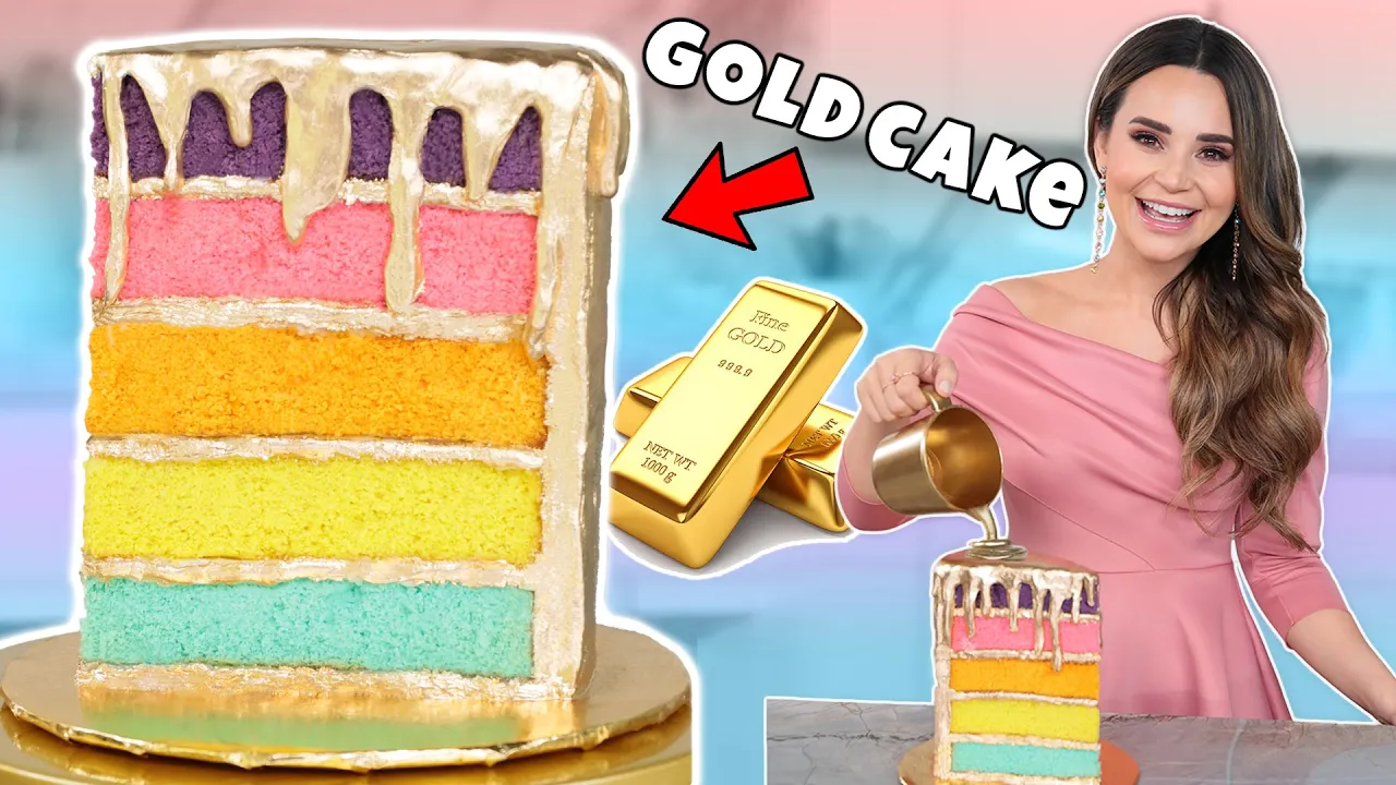 How To Make A Rainbow GOLDEN DRIP CAKE! - Nerdy Nummies