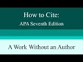 Download Lagu How to Cite a Work Without an Author: APA Seventh Edition