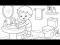 Kids Hand Washing Activity Cute Coloring Page for Preschool Kids
