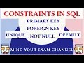 Constraints in SQL Primary Key Foreign Key Not Null Unique Default Constraints Database