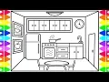 How to Draw a Kitchen Easy for Kids Kitchen Drawing and Coloring Pages for Kids