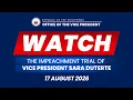 17 August 2026 Day 16 of Impeachment Trial of Vice President Sara Duterte