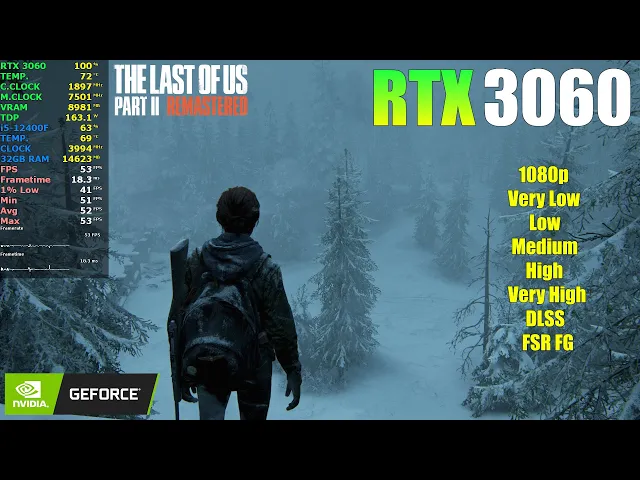 The Last of Us Part 2 : RTX 3060 - 1080p All Settings, DLSS, Frame Generation!